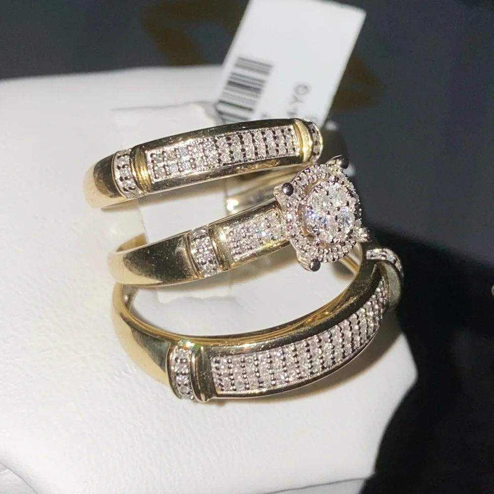 10k solid gold si real diamond wedding engagement ring set his and hers matching - Picture 3 of 5
